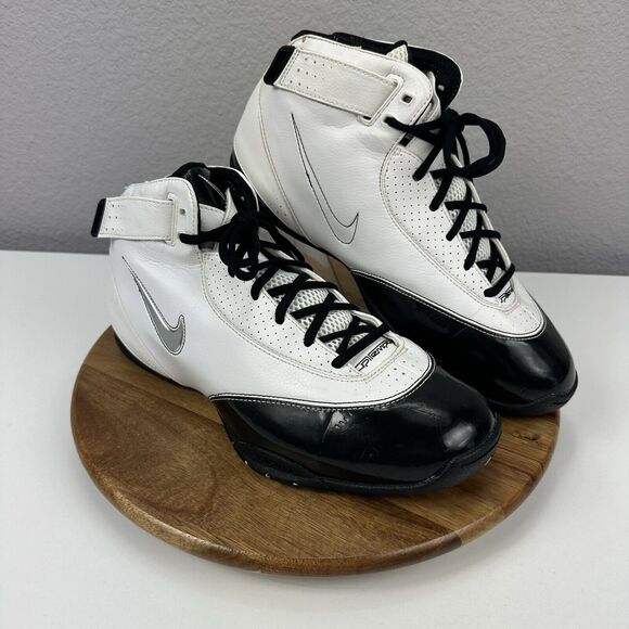 2007 NIKE Uptempo Zoom Basketball Shoes Size 10 High Tops White/Black 316968-101 main image 5
